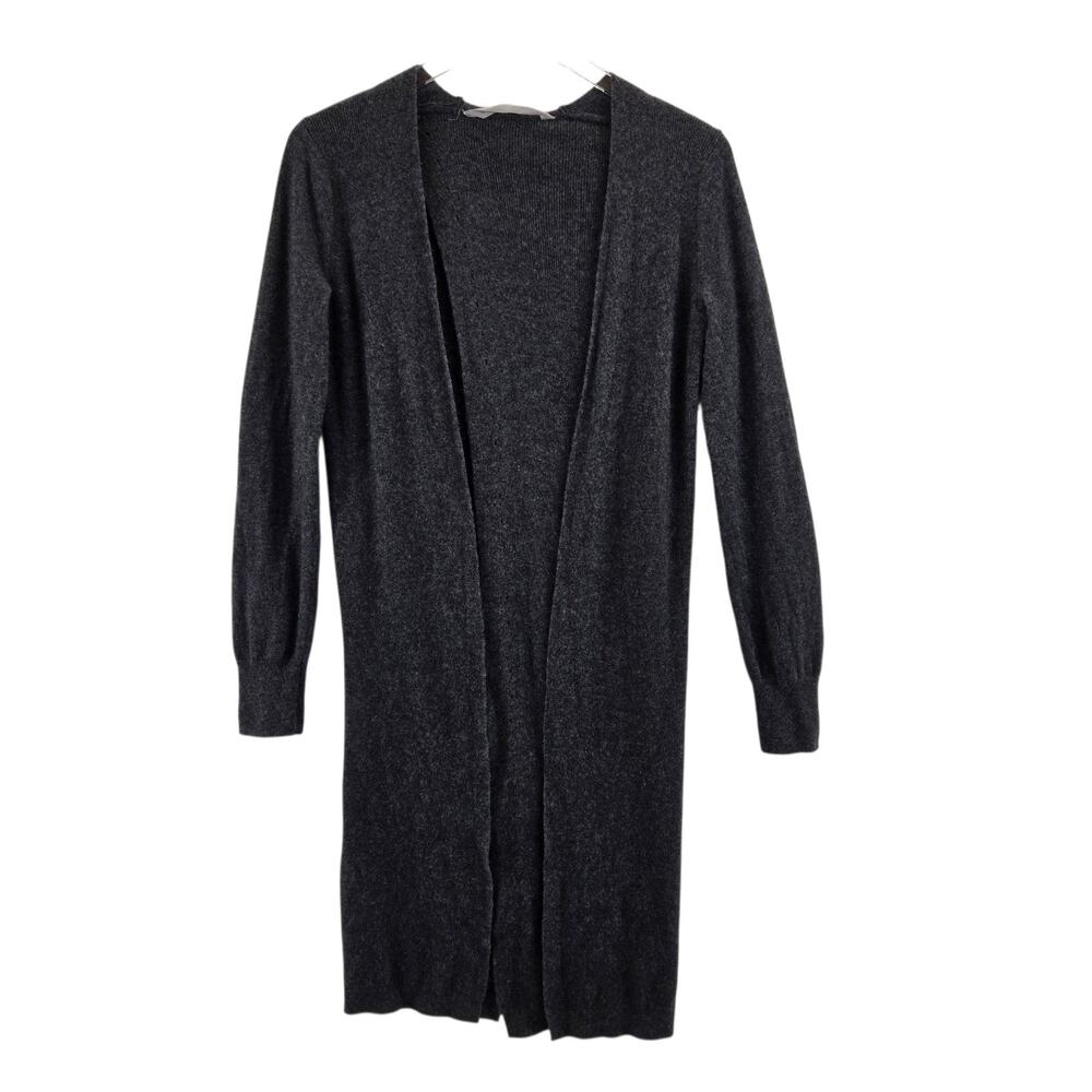 Athleta 100% Cashmere Long Open Front Cardigan Sweater Womens XXS Charcoal‎ Gray